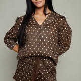 Cosette Polka Dot Ruffle Shorts - Brown