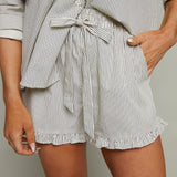 Cosette Striped Ruffle Shorts - Cream