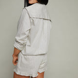Jolene Striped Long Sleeve Collared Blouse - Cream