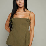 Lena Bow Trim Peplum Top - Olive
