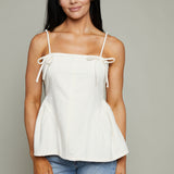 Lena Bow Trim Peplum Top - Cream