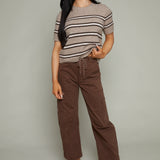 Tessa Stripe Short Sleeve Sweater - Heather Ash