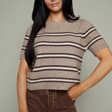 Tessa Stripe Short Sleeve Sweater - Heather Ash