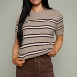 Tessa Stripe Short Sleeve Sweater - Heather Ash