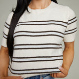 Tessa Stripe Short Sleeve Sweater - Light Oatmeal Heather