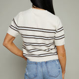 Tessa Stripe Short Sleeve Sweater - Light Oatmeal Heather