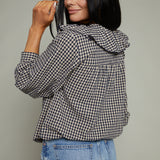 Makenna Gingham Ruffled Collar Blouse - Navy/Stone