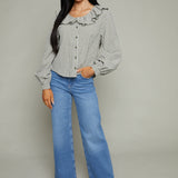 Makenna Gingham Ruffled Collar Blouse - Olive/White