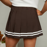 Ines Sporty Stripe Mini Skirt- Dark Chocolate