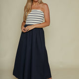 Grace Strapless Navy Mixed Media Dress