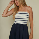 Grace Strapless Navy Mixed Media Dress