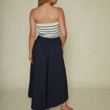 Grace Strapless Navy Mixed Media Dress