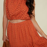 Jayne Eyelet Tiered Midi Skirt - Rust