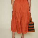 Jayne Eyelet Tiered Midi Skirt - Rust