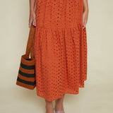 Jayne Eyelet Tiered Midi Skirt - Rust