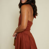 Nicole V Neck Halter Mini Dress - Brown