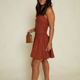 Nicole V Neck Halter Mini Dress - Brown