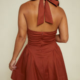 Nicole V Neck Halter Mini Dress - Brown