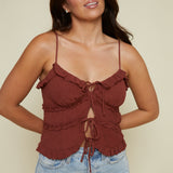 Bea Tie-Front Top - Brown