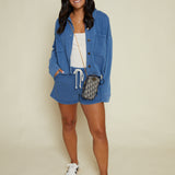 Elora Cropped Knit Denim Jacket - Vintage Indigo