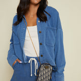 Elora Cropped Knit Denim Jacket - Vintage Indigo