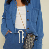 Elora Cropped Knit Denim Jacket - Vintage Indigo