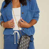 Elora Cropped Knit Denim Jacket - Vintage Indigo