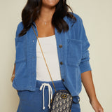 Elora Cropped Knit Denim Jacket - Vintage Indigo