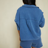 Elora Cropped Knit Denim Jacket - Vintage Indigo