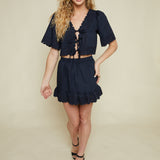 Donna Pleated Ruffle Mini Skirt