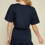 Alba Embroidered Cropped Front Tie Blouse