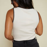 Kane Whipstitch Rib Knit Tank - Crystal