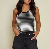Cecelia Striped Scoop Tank - Black