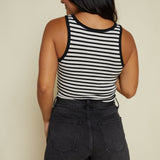 Cecelia Striped Scoop Tank - Black