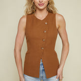 Beeba Longline Asymmetrical Vest - Brown