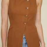 Beeba Longline Asymmetrical Vest - Brown
