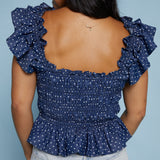 Trinity Smocked Ruffle Polka Dot Top