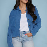 Elora Cropped Knit Denim Jacket - Vintage Indigo