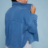 Elora Cropped Knit Denim Jacket - Vintage Indigo