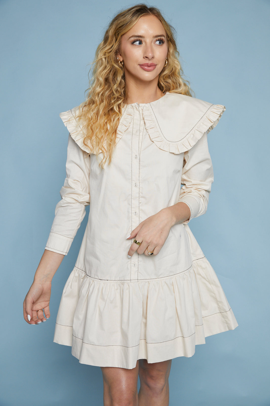 ruffled shirt dress Ava Collar Mini – No. 14 A standout piece for Fedeli | Moon Cotton HEIGHT:6.5' FIT:Slim Fit