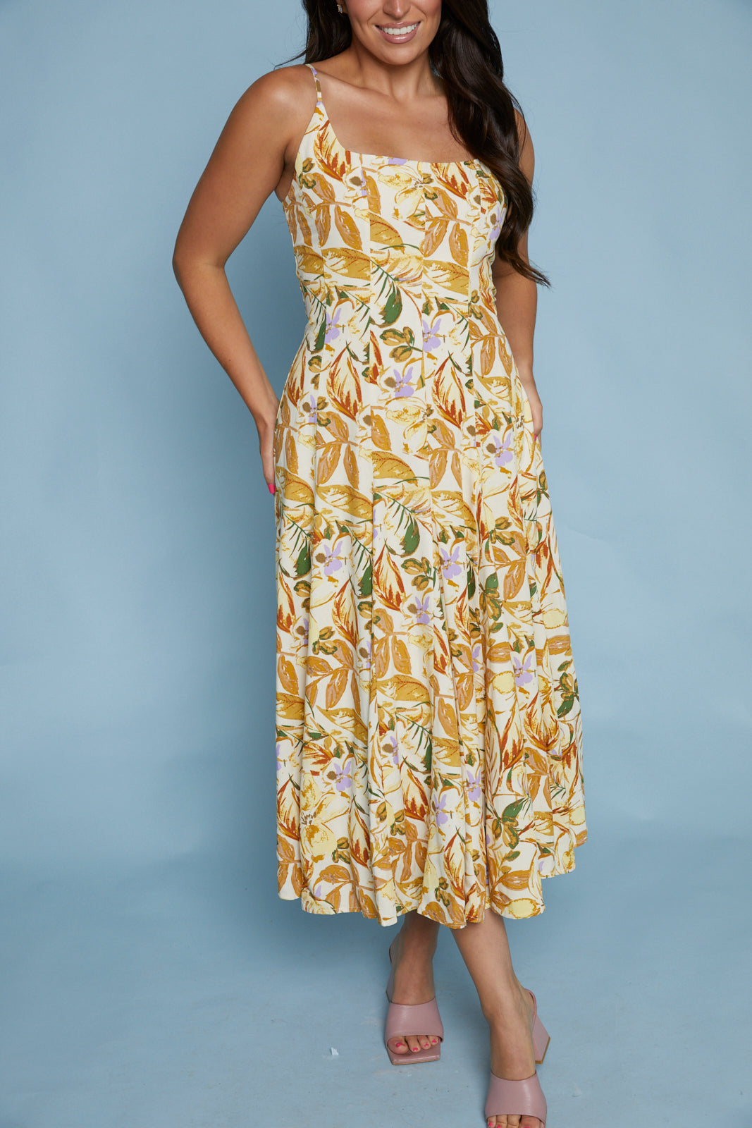 Lulu Tropical Pleated Flare Midi Dress – No. 14