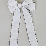 Contrast Trim Hair Bow Barette - White