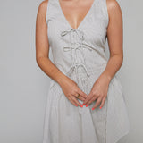 Wren Pinstripe Bow Mini Dress