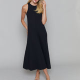 Angelina Pleated Knit Midi Dress - Black