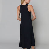 Angelina Pleated Knit Midi Dress - Black