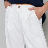 Billie Wide Leg Linen Pants - White