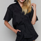 Santana Linen Lace Button Up Top
