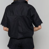 Santana Linen Lace Button Up Top