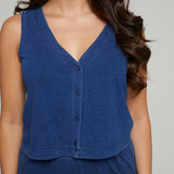 Faye V-Neck Jersey Denim Tank - Indigo