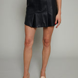 River Pleated Faux Leather Mini Skirt